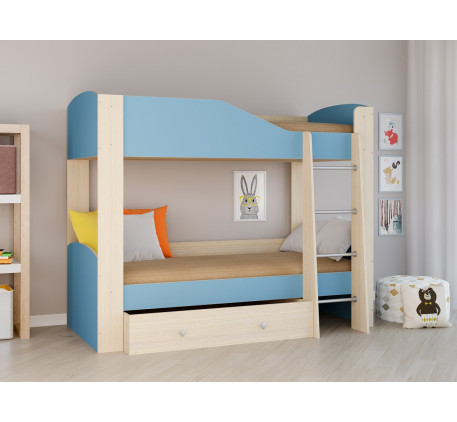 Детская двухъярусная кровать Астра-2 с ящиком и бортиками, спальные места 190х80 см